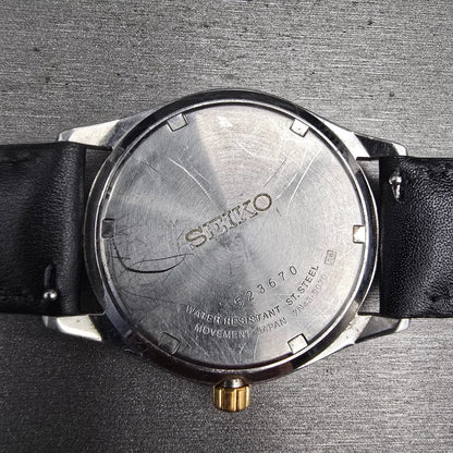Seiko Watch Men 37mm White Dial Two Tone Daydate Round 7N43-9070 New Battery10