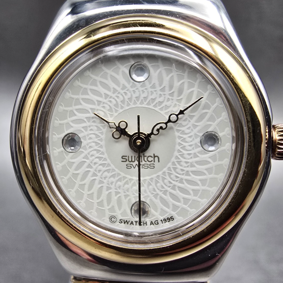Swatch Irony Reverence Watch Women 24mm White Dial Two Tone YSS100B New Battery1