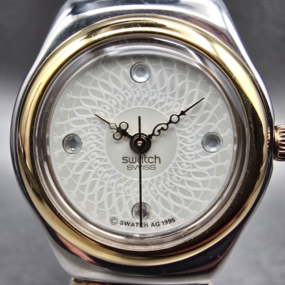 Swatch Irony Reverence Watch Women 24mm White Dial Two Tone YSS100B New Battery1