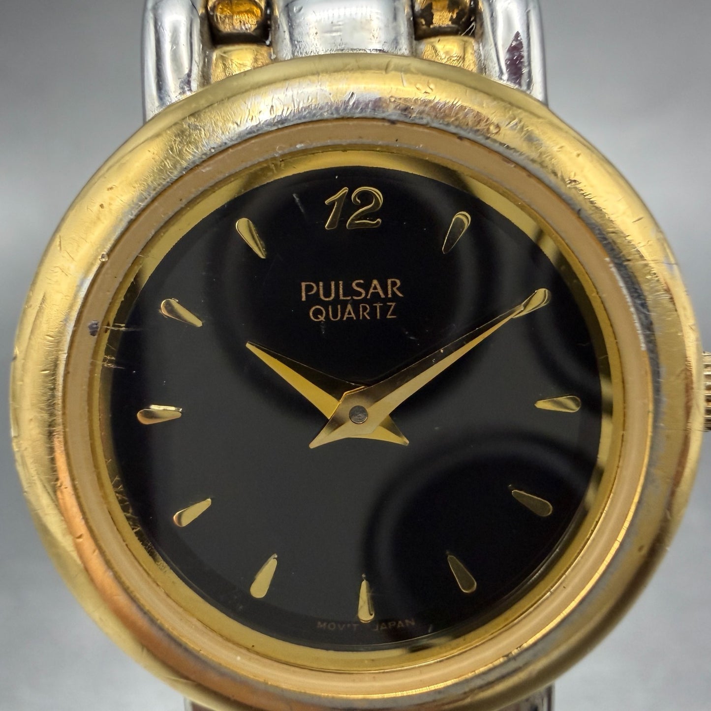Seiko Pulsar Watch Women 24mm Black Dial Two Tone Round V700-X019 New Battery1