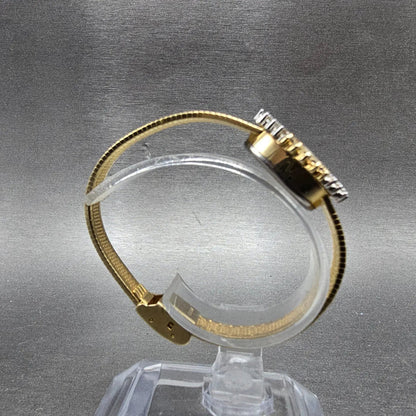 Armitron Deauville Diamond Watch Women 15mm Gold Dial Gold Sapphire Oval NewBatt8