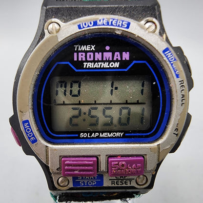 VTG Timex Ironman Triathlon Watch Women 33mm Digital Alarm Chrono Black New Batt