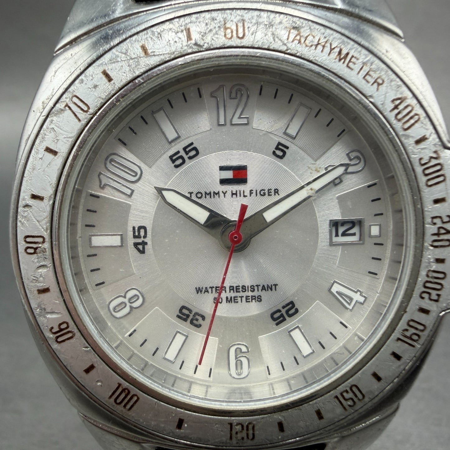 Tommy Hilfiger Watch Men 42mm White Silver Tone Date Round F90272 New Battery1