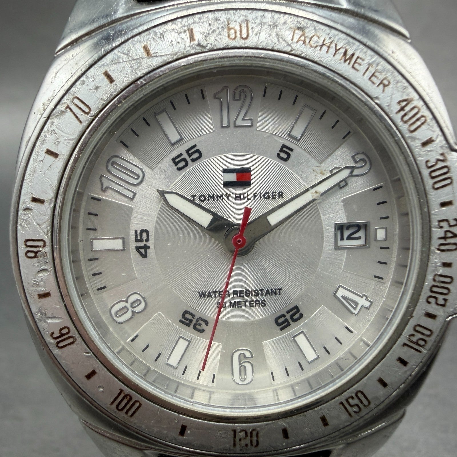 Tommy Hilfiger Watch Men 42mm White Silver Tone Date Round F90272 New Battery1