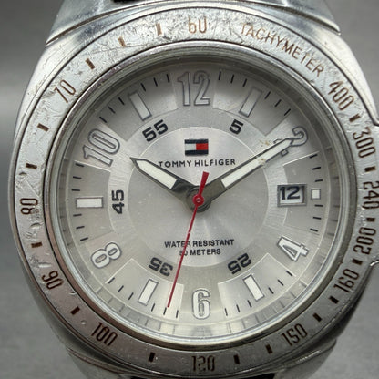 Tommy Hilfiger Watch Men 42mm White Silver Tone Date Round F90272 New Battery1