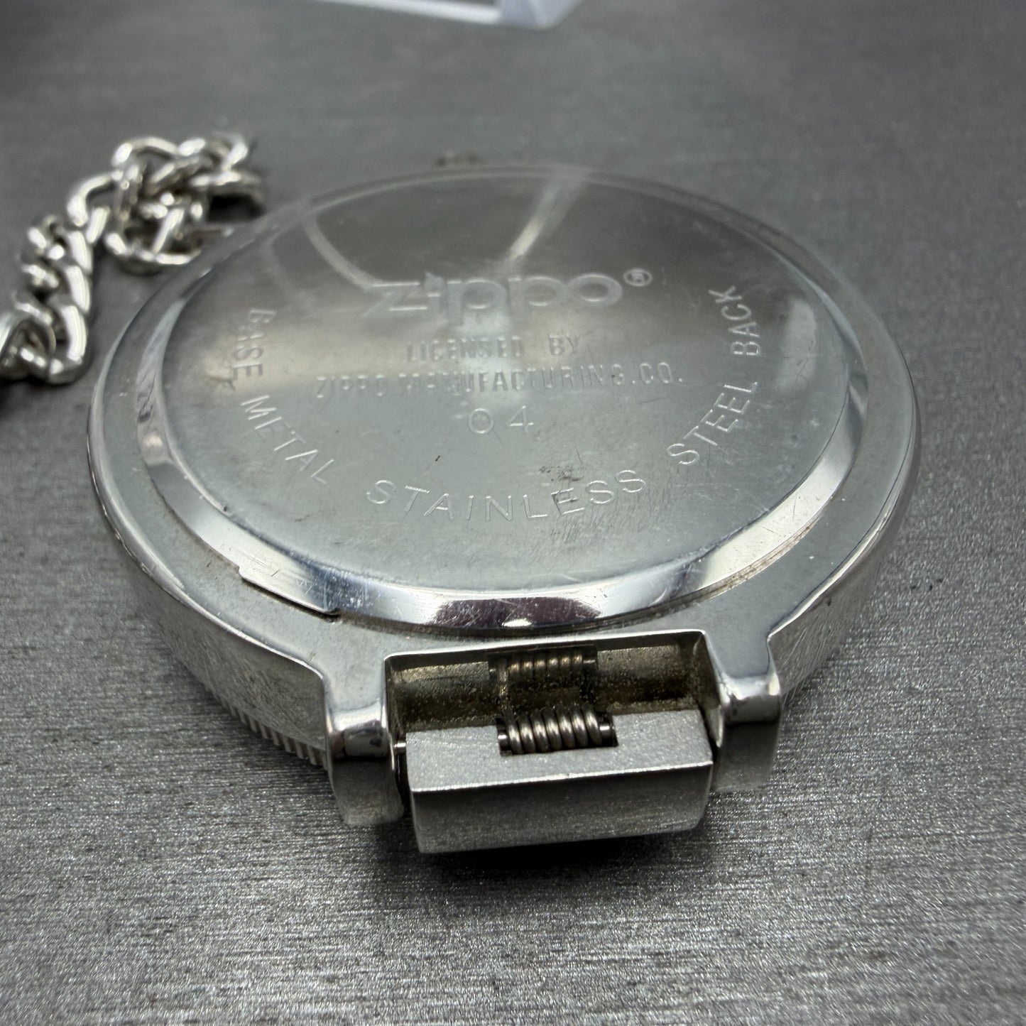 Zippo Pocket Watch Men 49mm Silver Dial Steel Chronograph Round New Battery12