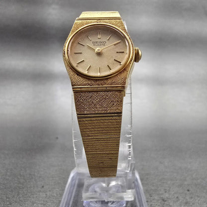 Seiko Watch Women 17mm Champagne Dial Gold Tone Oval 5420-0129 New Battery VTG5