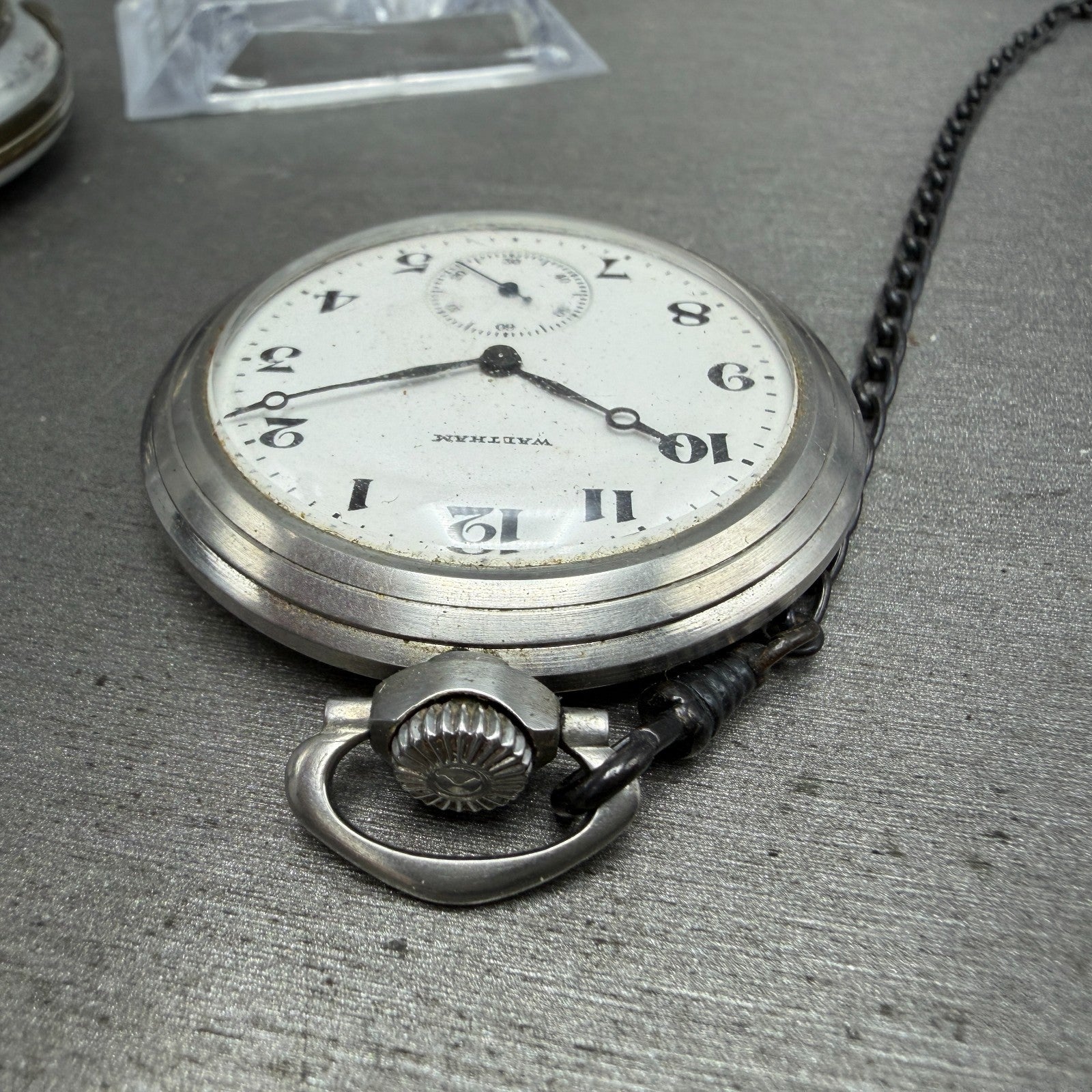 Waltham Pocket Watch 47mm White Dial Silver Tone Grade 220 Manual Wind PARTS!!!!5