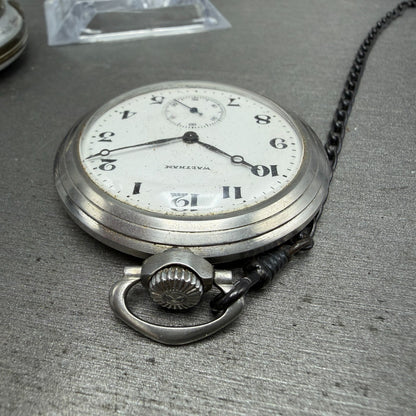 Waltham Pocket Watch 47mm White Dial Silver Tone Grade 220 Manual Wind PARTS!!!!5