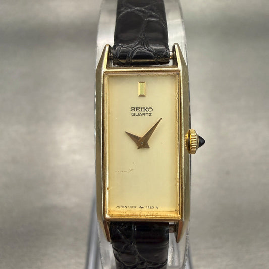 Seiko Watch Women 13mm Champagne Dial Gold Tone Rectangle 1320-5939 New Battery0