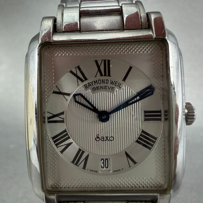 Raymond Weil Saxo Tank Watch Men 30mm Silver Dial Steel Date 9110 New Battery2