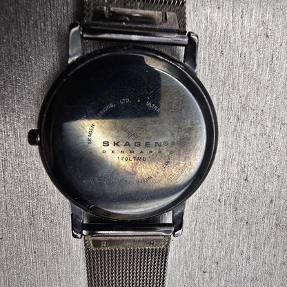 Skagen Watch Men 34mm Black Dial Black Tone Titanium Date 170LTMB New Battery10