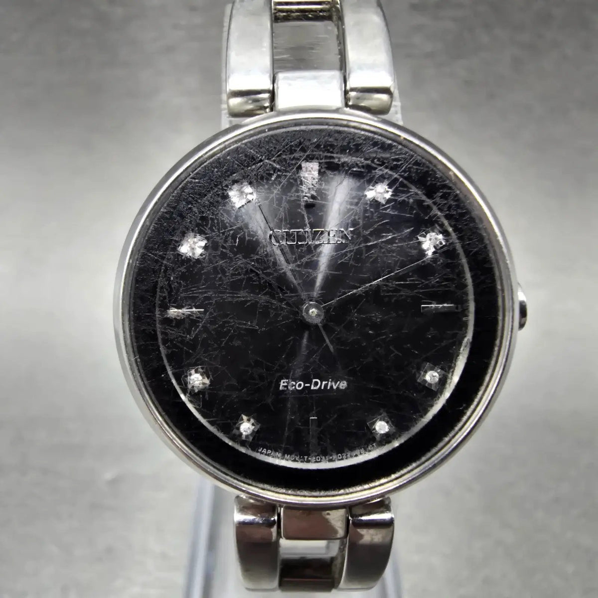Citizen Axiom Eco-Drive Watch Women 28mm Black Dial Steel Round EM0636-55F Runs0
