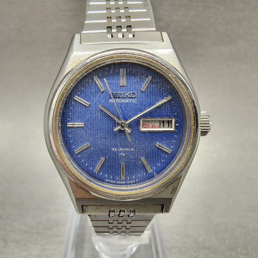 Seiko Automatic Watch Women 27mm Blue Dial Silver Tone Daydate 24060060 READ!!!0