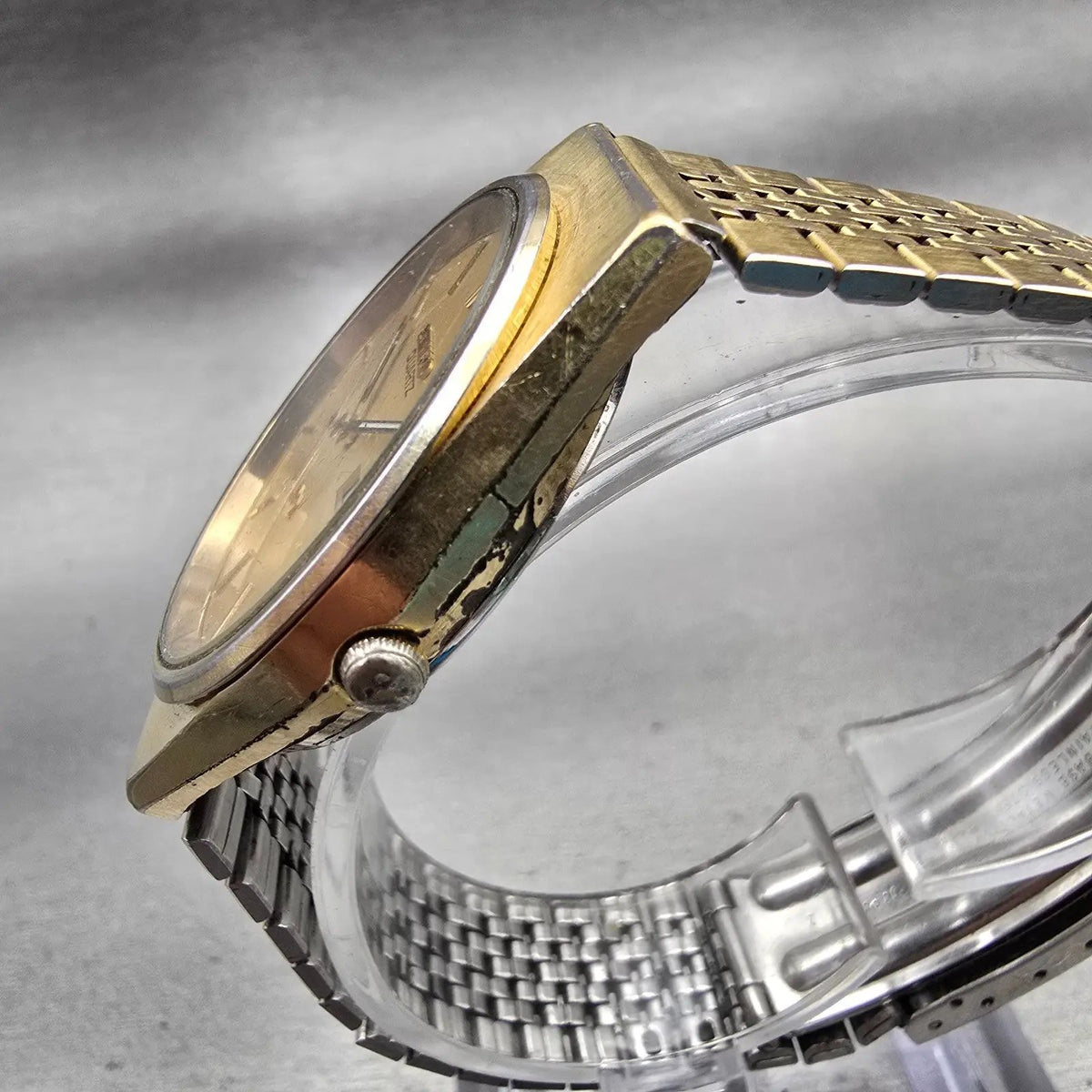 Seiko SQ Watch Men 34mm Gold Dial Gold Tone Daydate Round 8123-7249 New Batteryj2