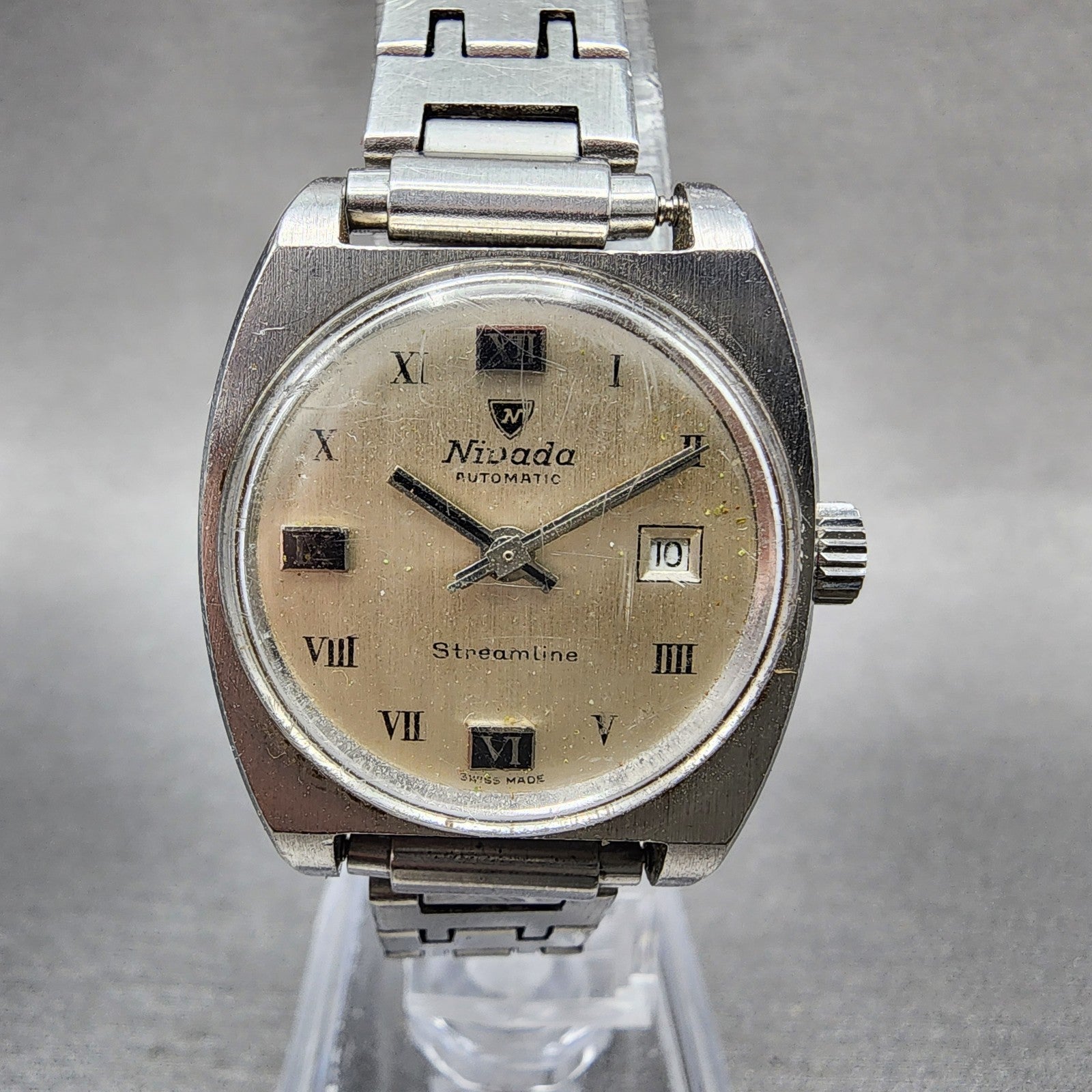 Nivada Streamline Automatic Watch Women 26mm Silver Dial Silver Tone Date Runs0