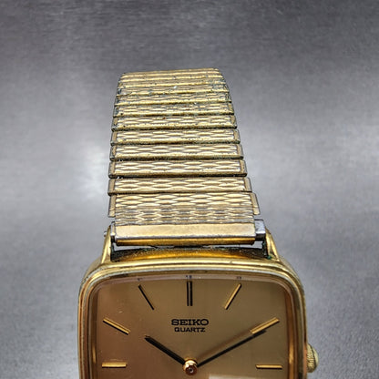 Seiko Watch Men 29mm Champagne Dial Gold Tone Square 7800-5239 New Battery