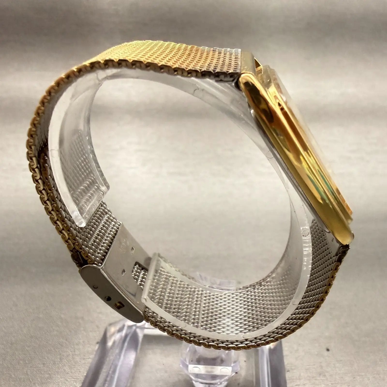 Seiko Watch Men 28mm Gold Dial Gold Tone Rectangle 6530-5329 New Battery VTG8