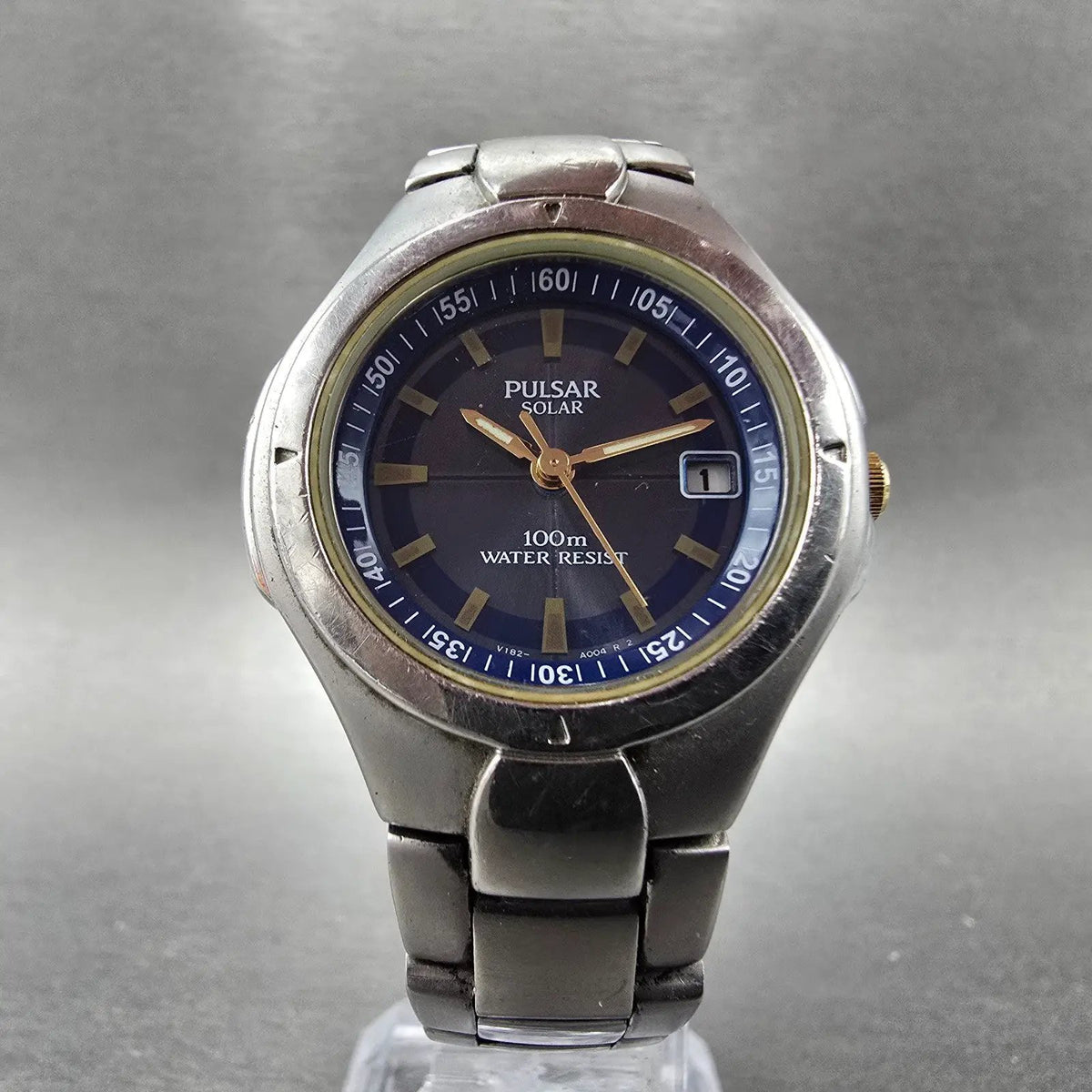 Pulsar Solar Watch Women 30mm Blue Dial Silver Date Round V182-X001 Works5