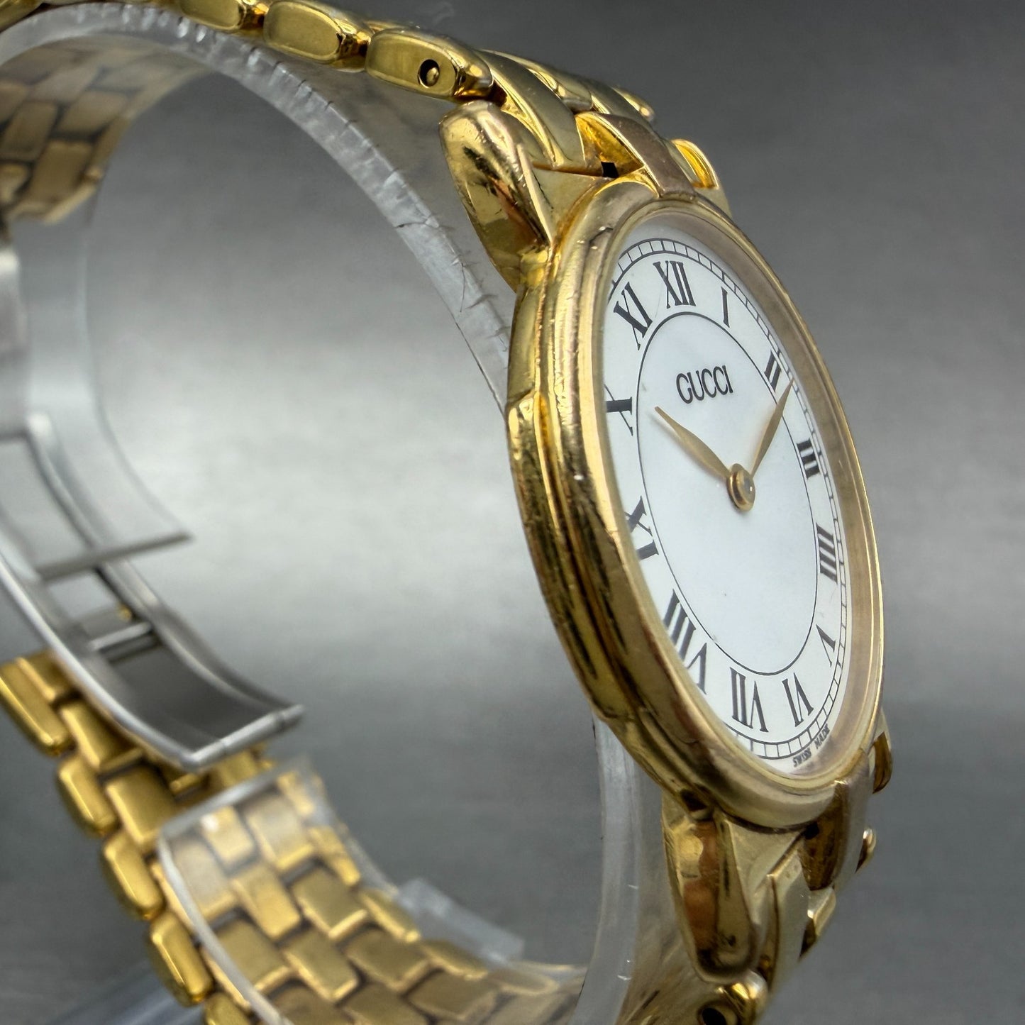 Gucci 3400M Watch Unisex 31mm White Dial Gold Plated Round New Battery VTG3