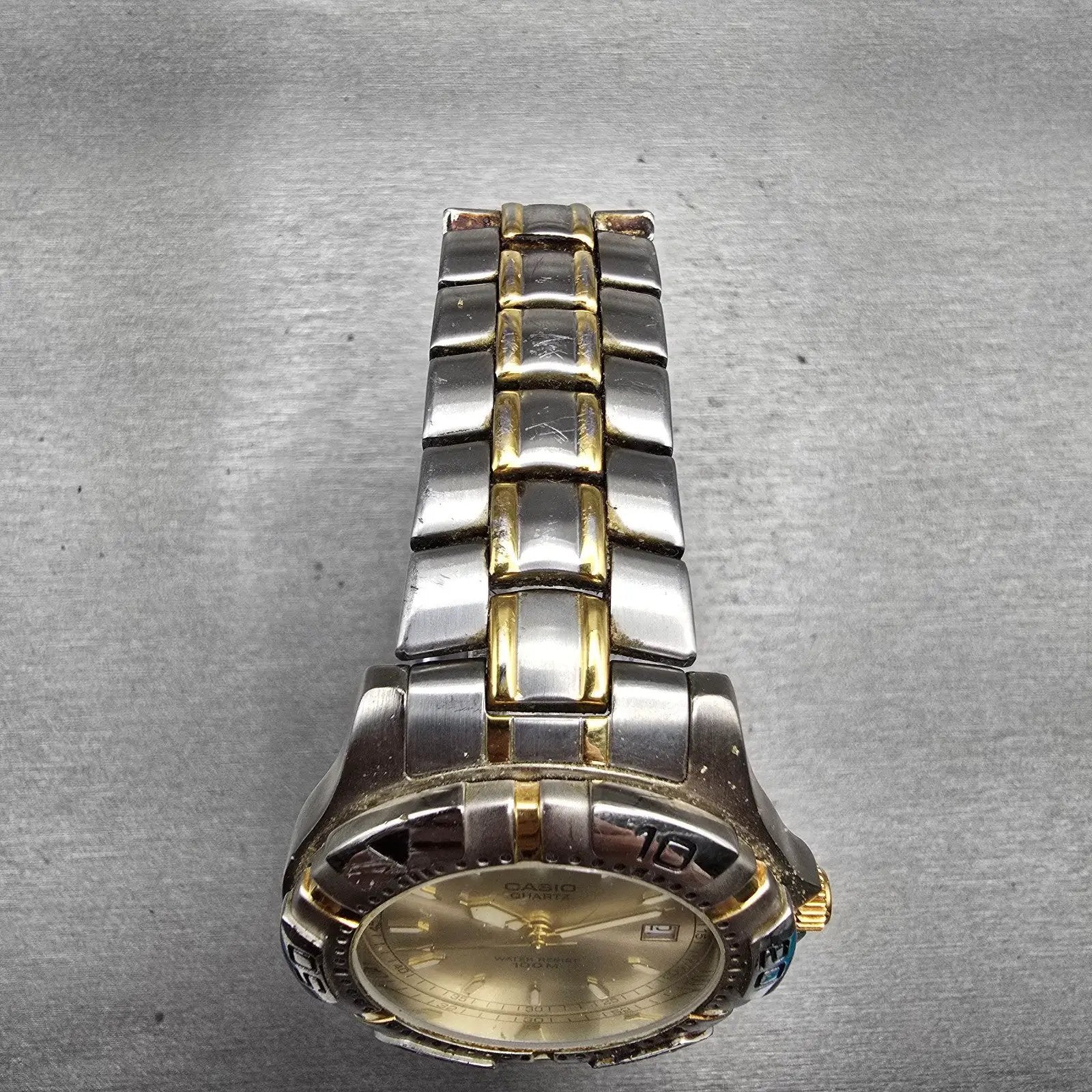 Casio Watch Men 38mm Champagne Dial Two Tone Date Round MTD-1020 New Battery4