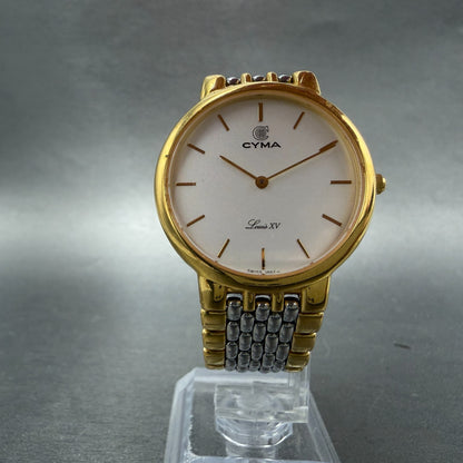 Cyma Louis XV Watch Men 32mm White Dial Two Tone Round M349 New Battery6