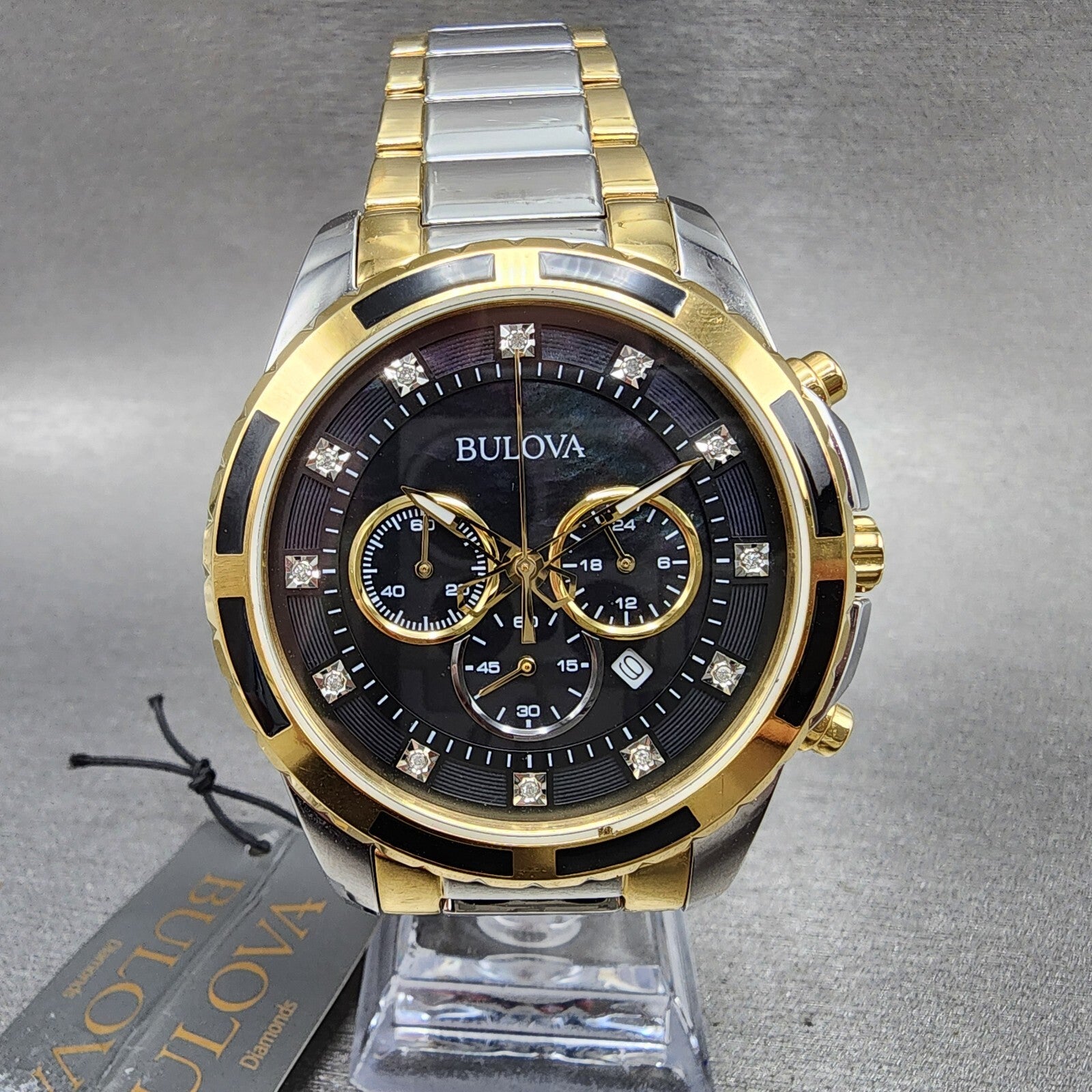 Bulova Chronograph Watch Men 44mm MOP Dial Two Tone Date Round 98D1320