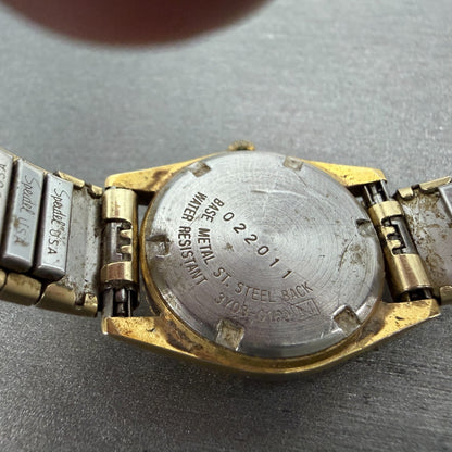 Seiko SQ Watch Women 24mm Gold Dial Gold Tone Daydate 3Y03-0169 New Battery VTG99