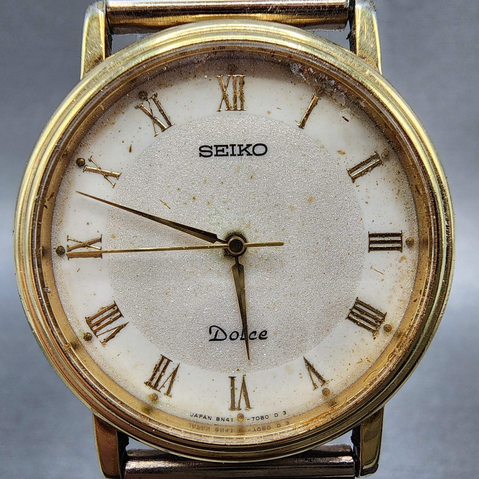 Seiko Dolce Watch Men 32mm White Dial Gold Tone 8n417030 New Battery READ!!!!!!1