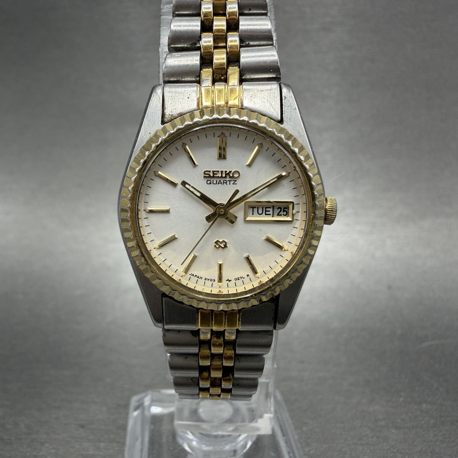 Seiko SQ Watch Women 24mm White Dial Two Tone Daydate 3y030169 New Battery iw200