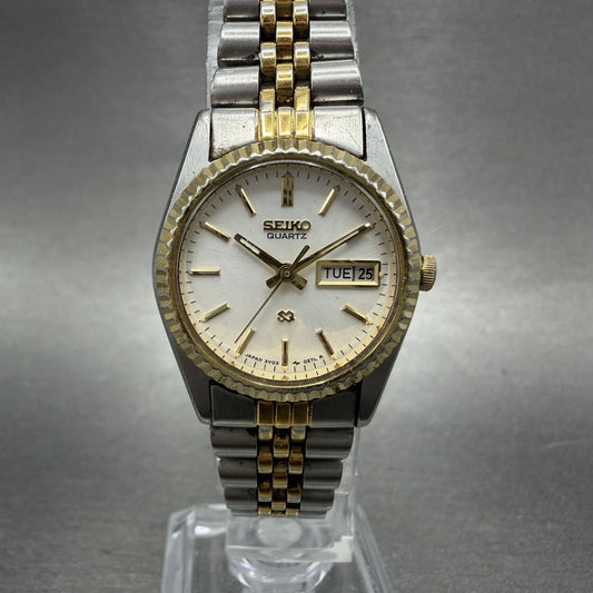 Seiko SQ Watch Women 24mm White Dial Two Tone Daydate 3y030169 New Battery iw200