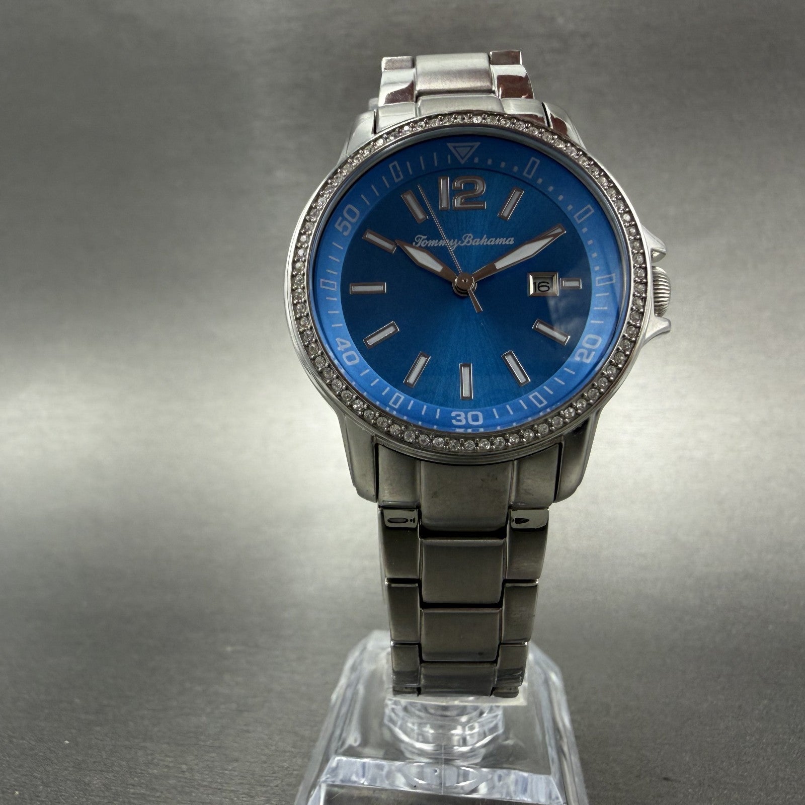 Tommy Bahama Watch Women 33mm Blue Dial Steel Date Round New Battery5