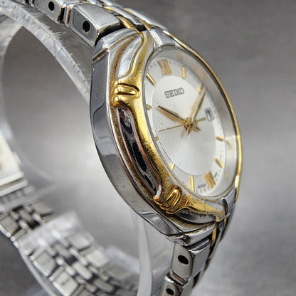 Seiko Watch Women 26mm Blue Dial Two Tone Date Round 7N820AT0 New Battery3