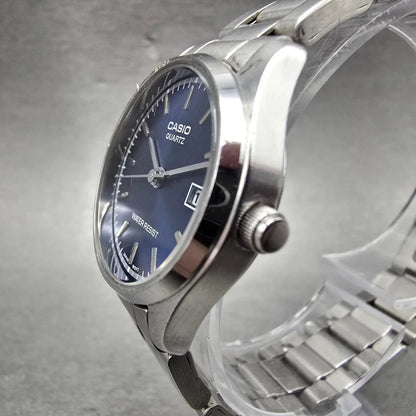 Casio Watch Women 26mm Blue Dial Silver Tone Date Round LTP-1175 New Battery2