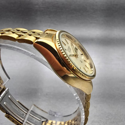 Citizen CQ Watch Women 25mm Champagne Dial Gold Tone Daydate 6000-914376 New Bat3