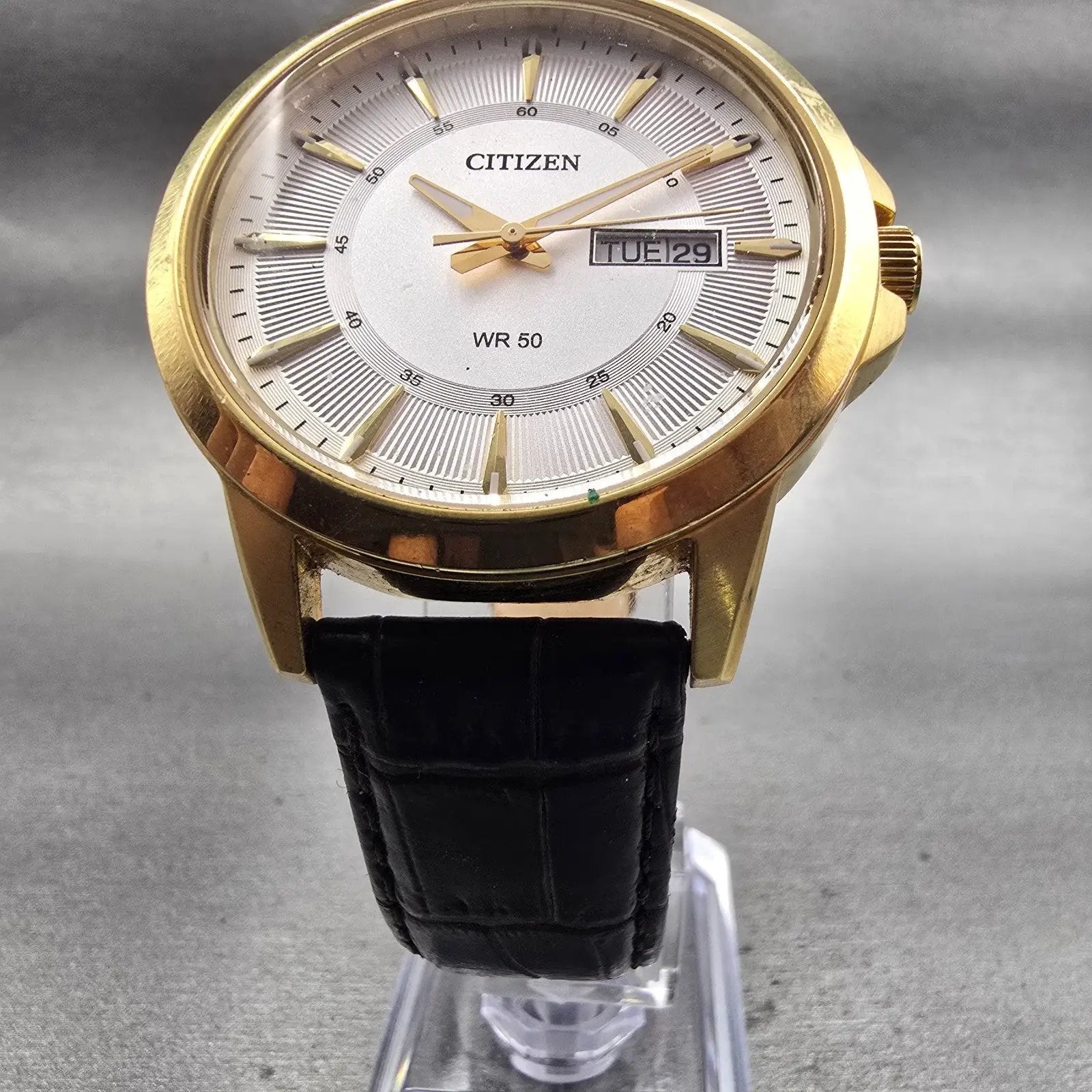 Citizen Watch Men 42mm Silver Dial Gold Tone Daydate Round 1502-S097835 New Batt5