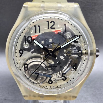 Swatch Transparent Watch Men 34mm Skeleton Dial Clear Case Round GK209 New Batt1