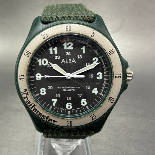 Seiko ALBA Watch Unisex 36mm Black Dial Green Tone Round V501-6L90 New Battery0