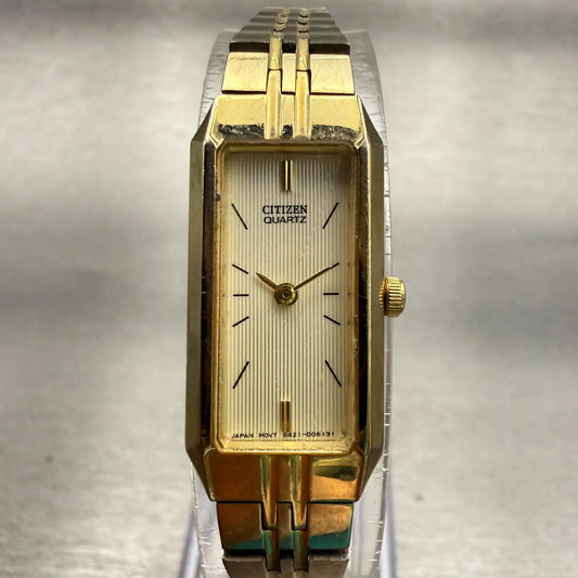 Citizen Watch Women 13mm Champagne Dial Gold Tone Rectangle 5421-S96460 New Batt0