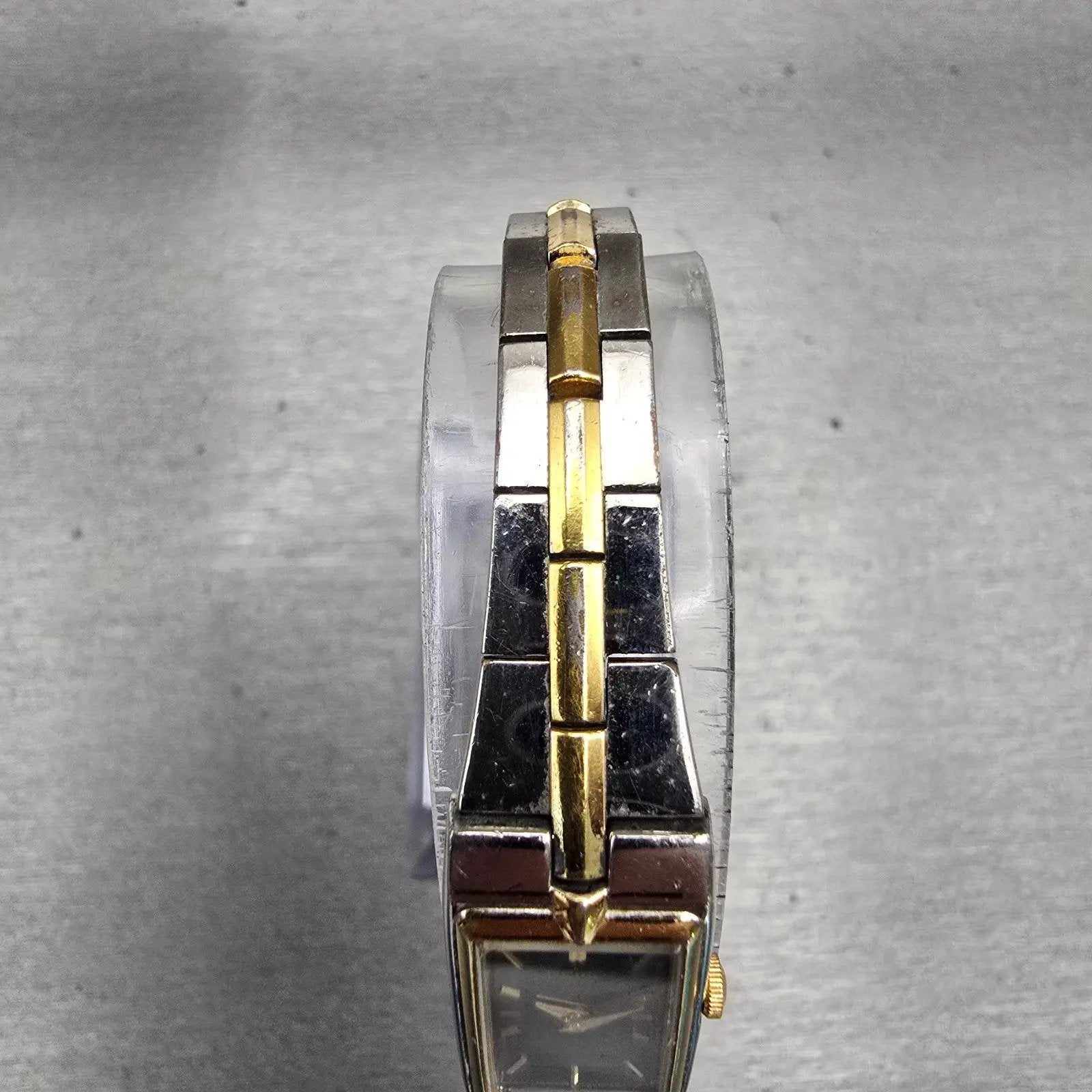 Seiko Watch Women 13mm Black Dial Gold Tone Rectangle 2E20-7479 New Battery VTG4
