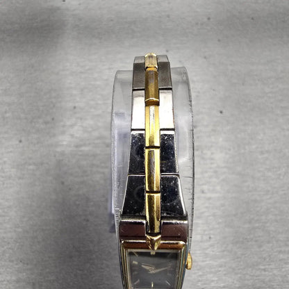 Seiko Watch Women 13mm Black Dial Gold Tone Rectangle 2E20-7479 New Battery VTG4