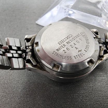Seiko Automatic Watch Women 23mm Silver Dial Silver Tone Date 4205-0160 Runs