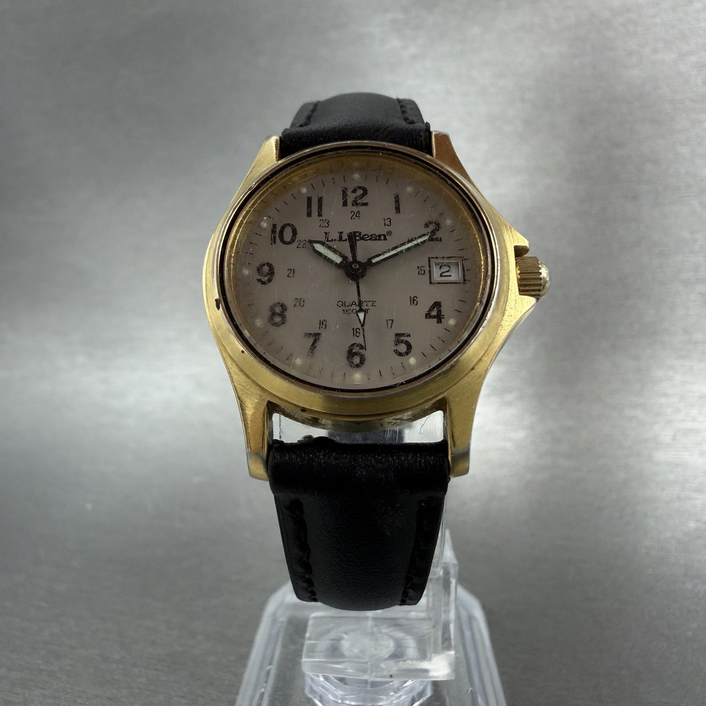 LL Bean Watch Women 27mm Gray Dial Gold Tone Date Round New Battery Vintage ABC5
