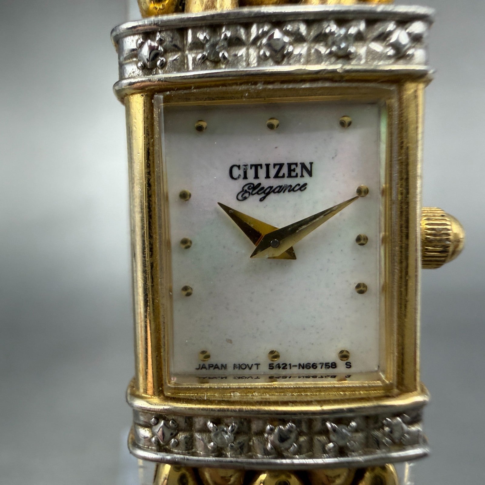 Citizen Elegance Tank Watch Women 13mm MOP Dial Gold Tone 5421-S64461 New Batt1
