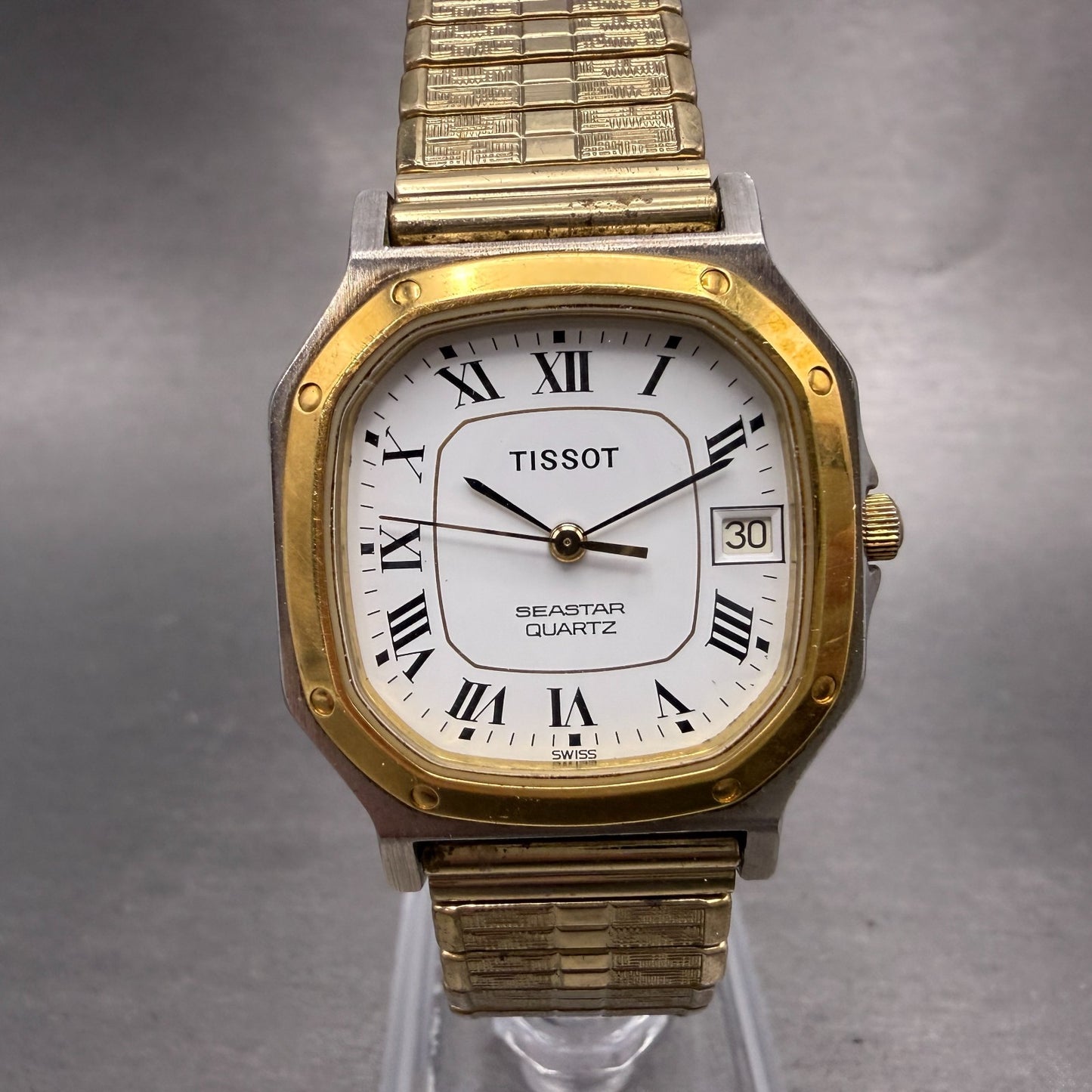Tissot Seastar Watch Men 30mm White Dial Two Tone Date Octagon PARTS0