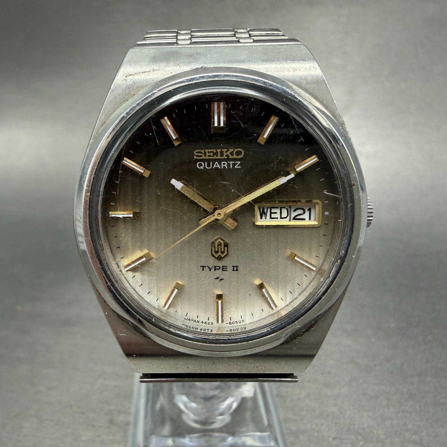 Seiko Type II Watch Men 36mm Brown Dial Silver Tone Daydate 4623-8030 NewBattery0