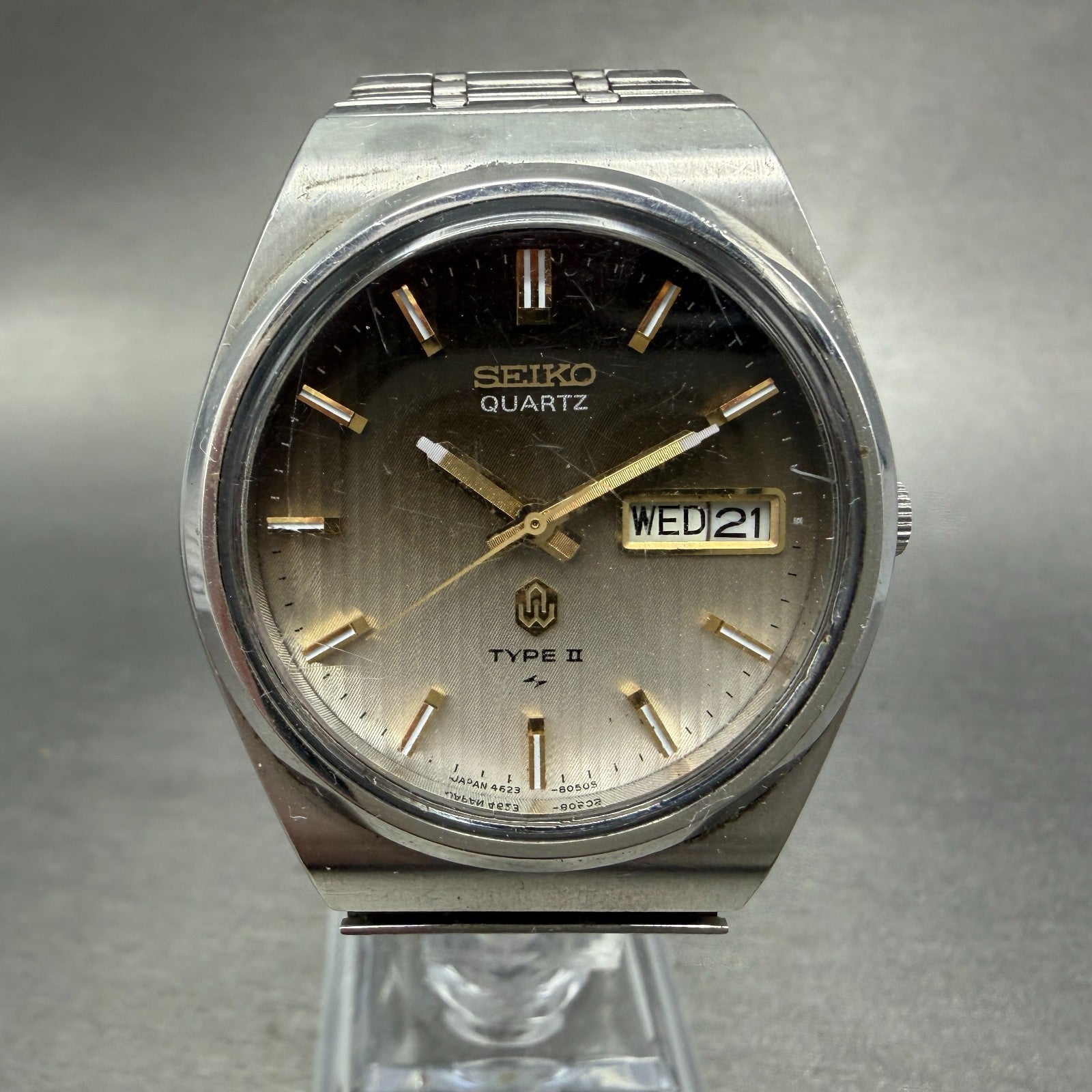 Seiko Type II Watch Men 36mm Brown Dial Silver Tone Daydate 4623-8030 NewBattery0
