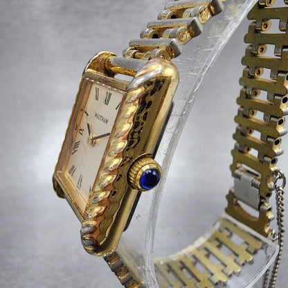 Waltham Tank Watch Women 21mm Champagne Dial Gold Tone Rectangle Manual Runs2