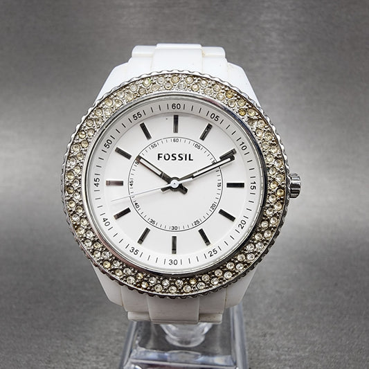 Fossil Stella Watch Women 38mm White Dial White Tone Round ES2444 New Battery0