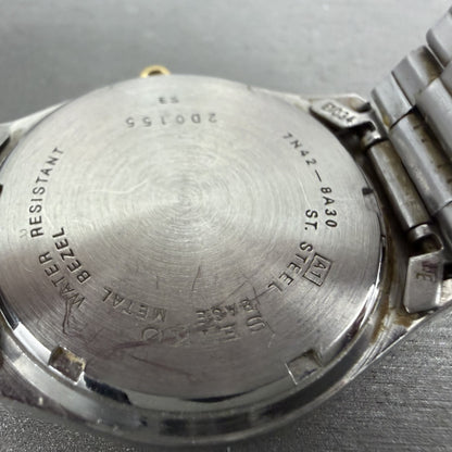 Seiko Watch Men 35mm Black Dial Two Tone Date Round 7N82-8A30 New Battery9